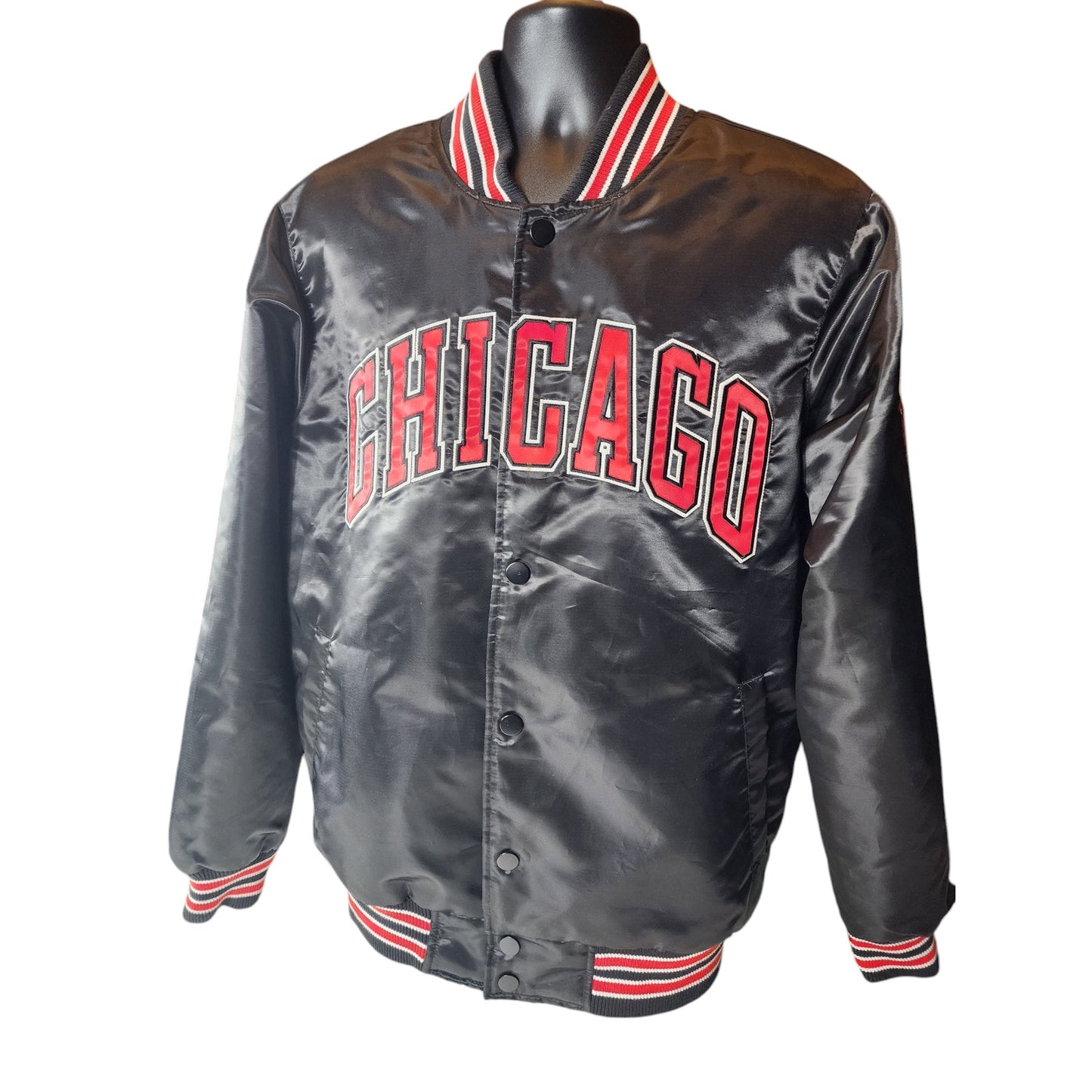 Starter Black Label Chicago Bulls Bomber Jacket Mens Large Varsity Snap Button