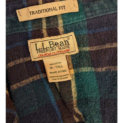 Vintage LL Bean Shirt Mens Medium Tall Chamois Plaid Pockets Traditional Fit