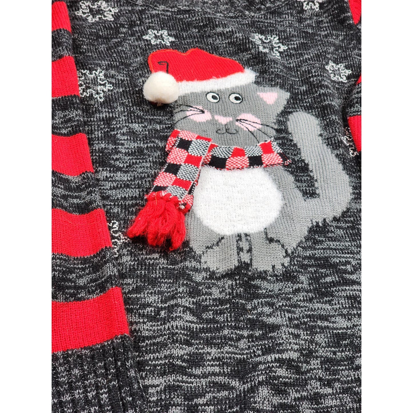 No Boundaries Sweater Cat Santa Hat Womens Large Ugly Christmas Sweatshirt 3D