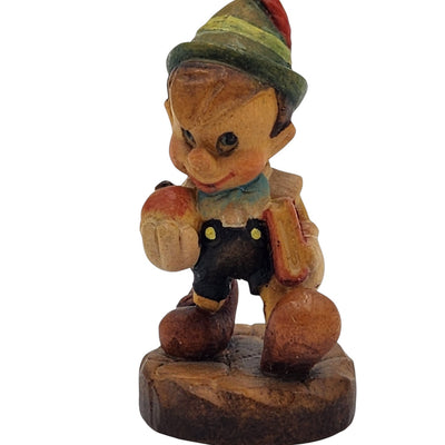 Vintage Disney Anri Pinocchio Figurine Carved Italy Wood To School Miniature 2"