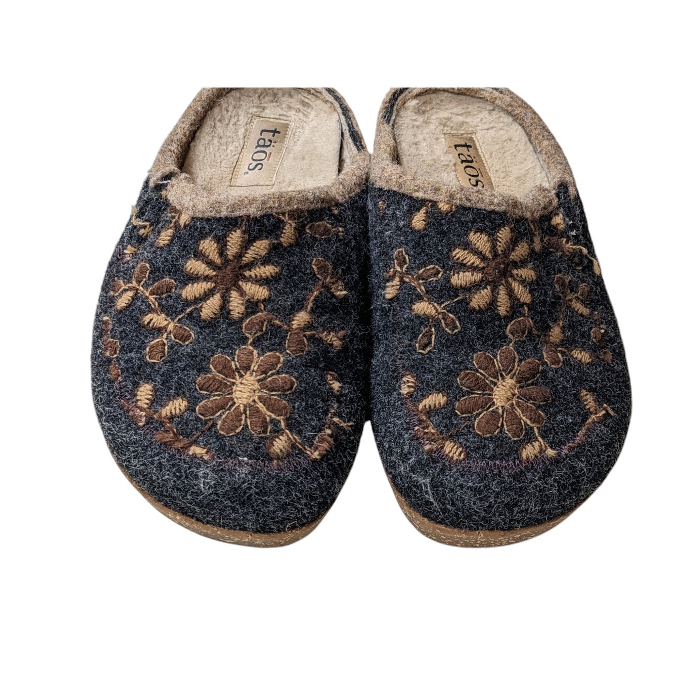 Taos Shoes Woolderness Womens 38 7-7.5 Wool Slippers Felt Floral Clogs Slip On