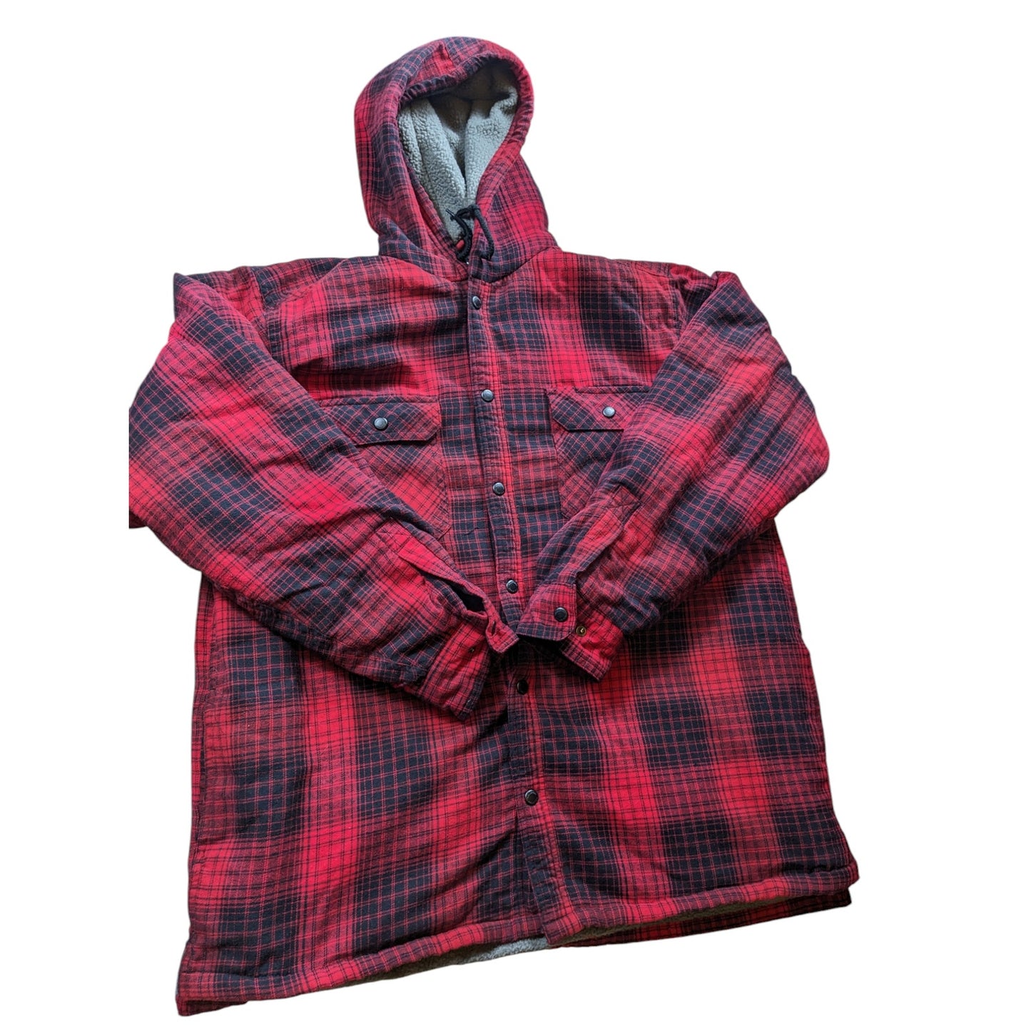 Wolverine Flannel Shirt Jacket Mens XL Sherpa Lined Plaid Hooded Snap Lumberjack