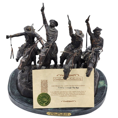 Frederic Remington Coming Through Rye Bronze Western Sculpture COA 43 Lbs 15x14