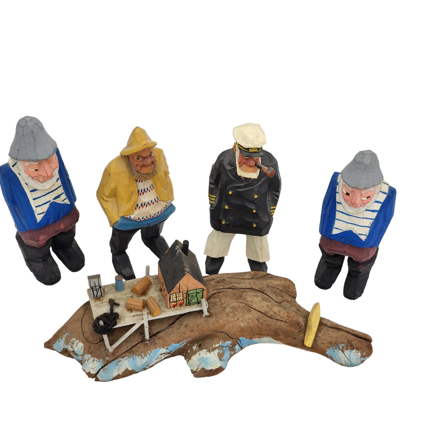 Hand Carved Fishermen Figurine Set Nautical Sweden Coastal Maritime Folk Art 6"