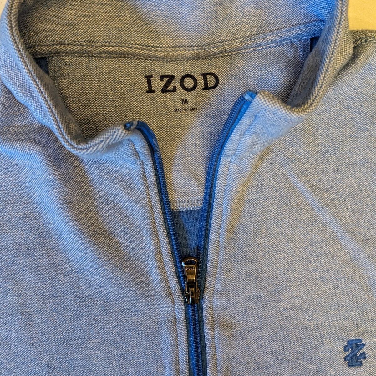 IZOD Pullover Sweater Mens Medium Light Blue Quarter Zip Athletic Sweatshirt