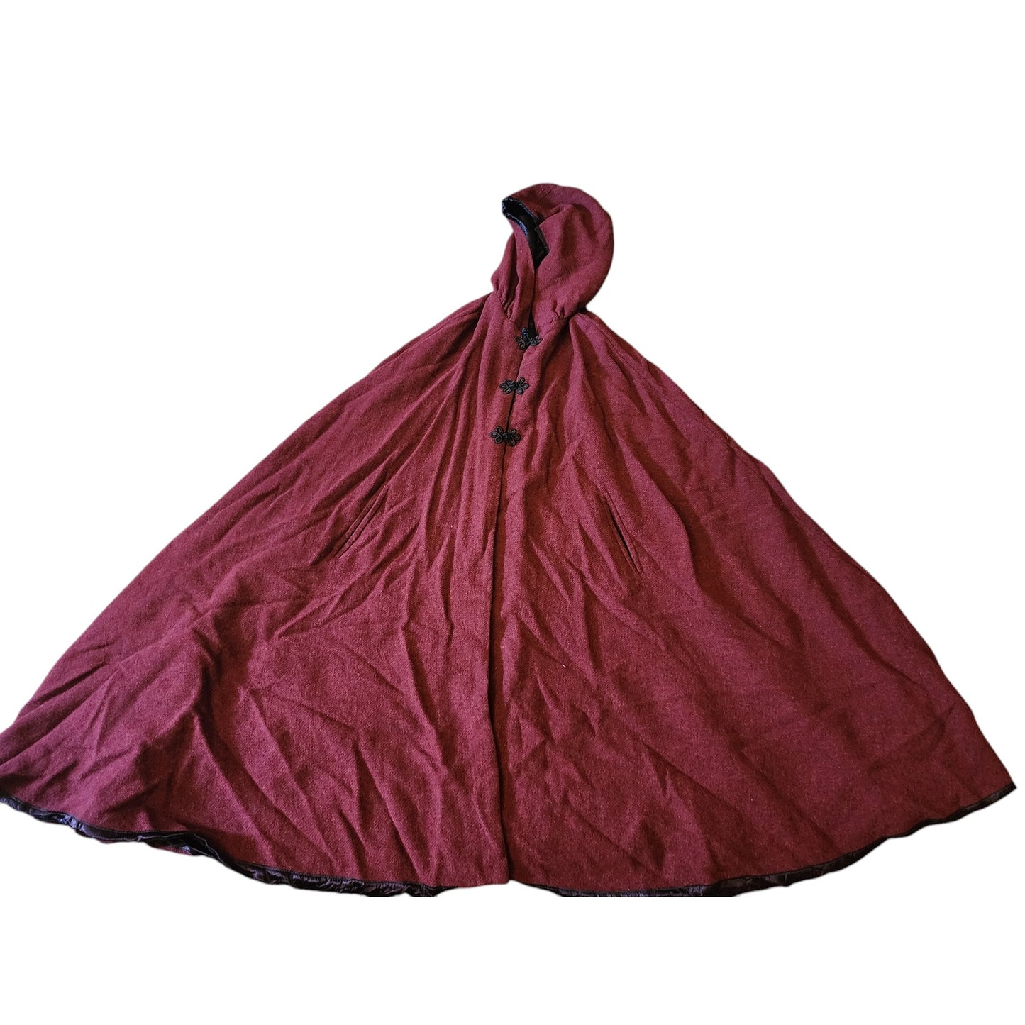 Cloak Hooded Wool Burgundy Full Length Cape Gothic Renaissance Costume Cosplay