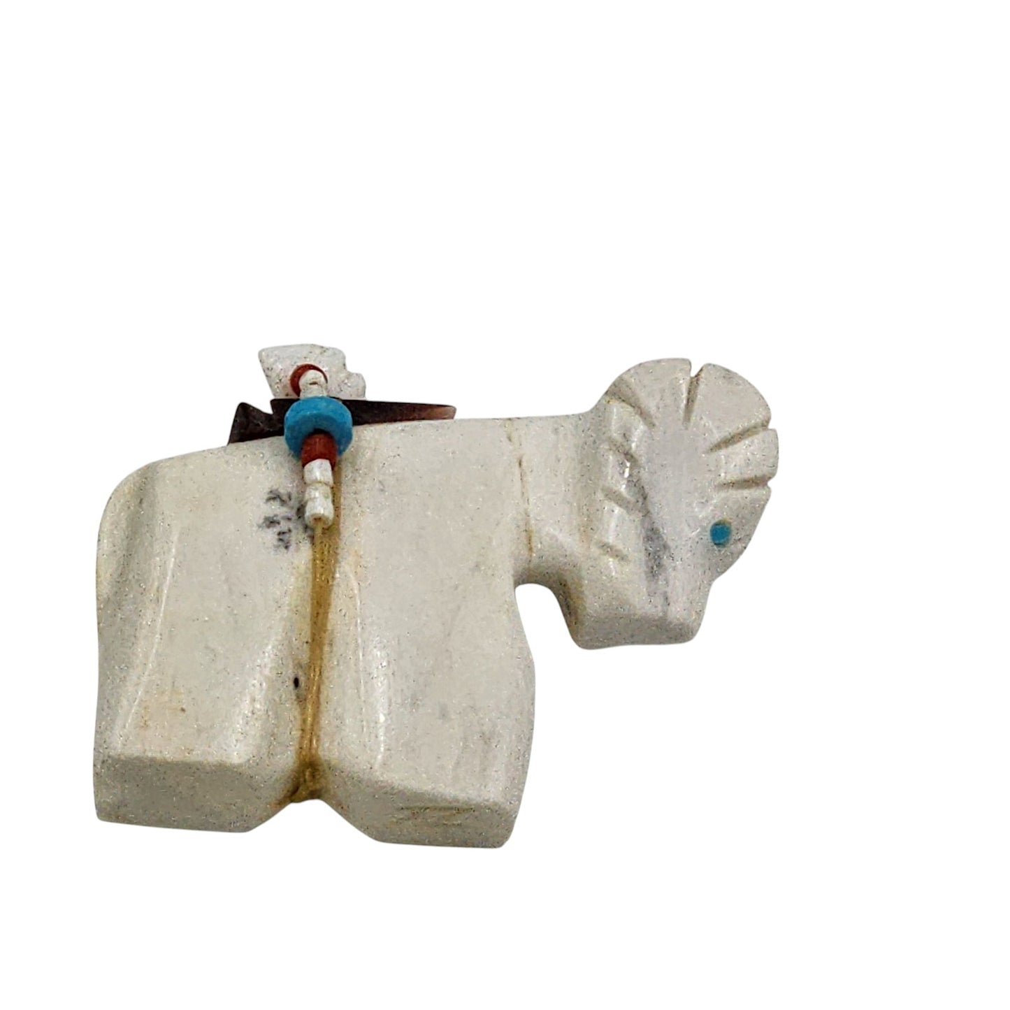 Native American Zuni Horse Buffalo Fetish White Stone Arrow Turquoise Signed