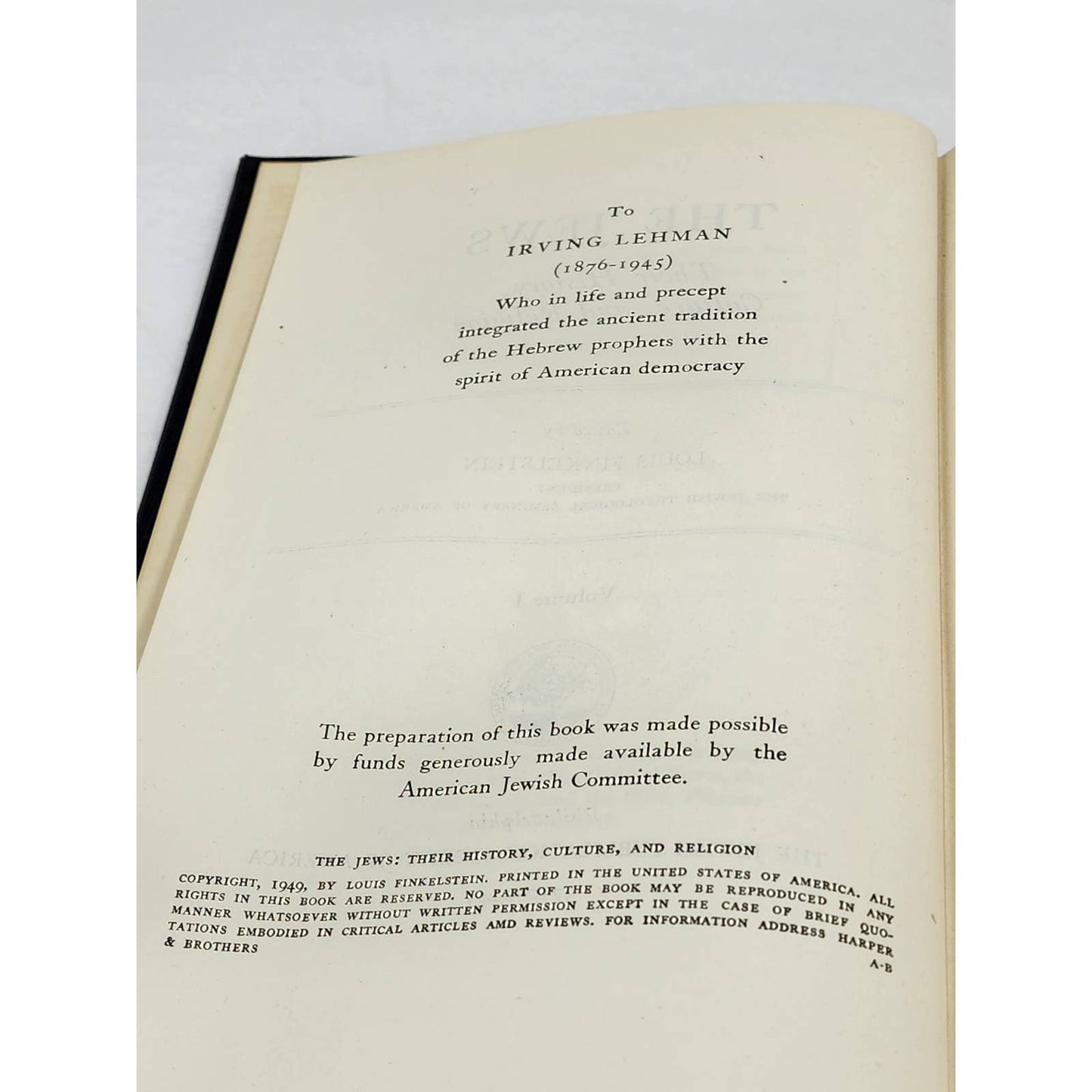 Jews Their History Culture Religion By Louis Finkelstein Volume 1 Vintage 1949