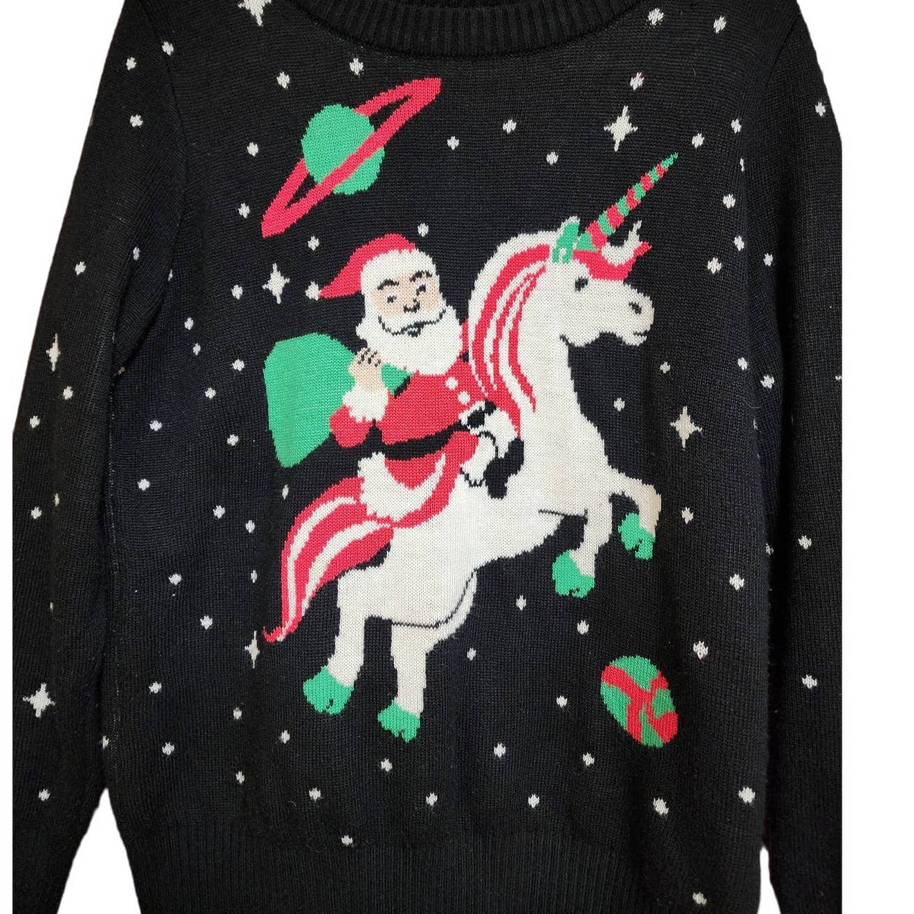 Tipsy Elves Ugly Christmas Sweater Large Santa Riding Unicorn Space Funny Humor