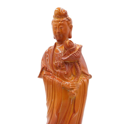 Guan Yin Goddess Statue Orange Bodhisattva Lotus Flower Deity Asian Buddhism 19"