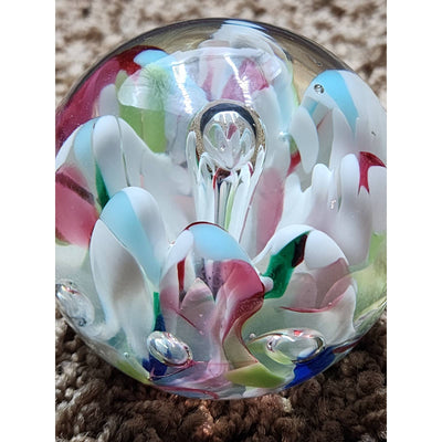 Beautiful Lampwork Paperweight Flower Bubble Art Glass Vintage Home Office Decor