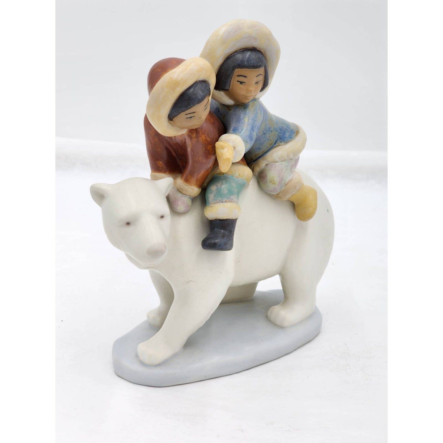 Lladro Figurine Eskimo Rider 2270 Inuit Children Riding Polar Bear Winter Retire