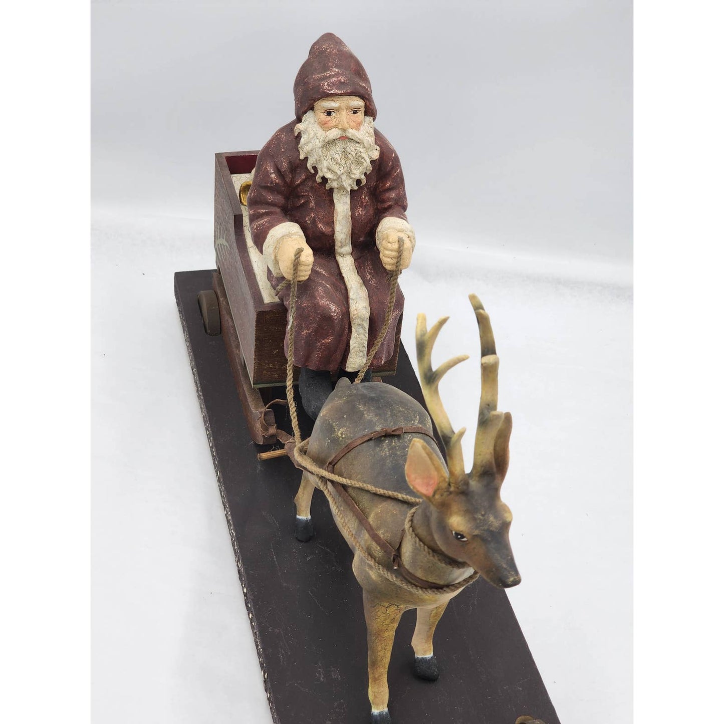 Large Santa Sleigh Reindeer Wheeled Platform Christmas Holiday Winter Decor 21"