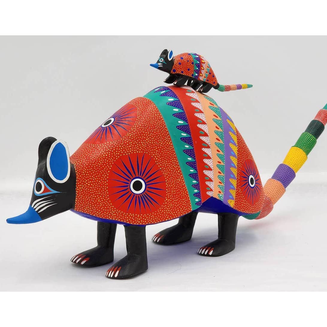 Alebrijes Oaxaca Signed Victoriano Ramirez Mother Baby Armadillo Art Sculpture