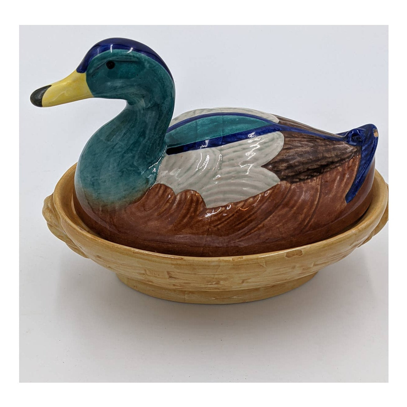 Vintage Italian Ceramic Duck Tureen Bowl Italy 01033 HandPainted Farmhouse 1940s