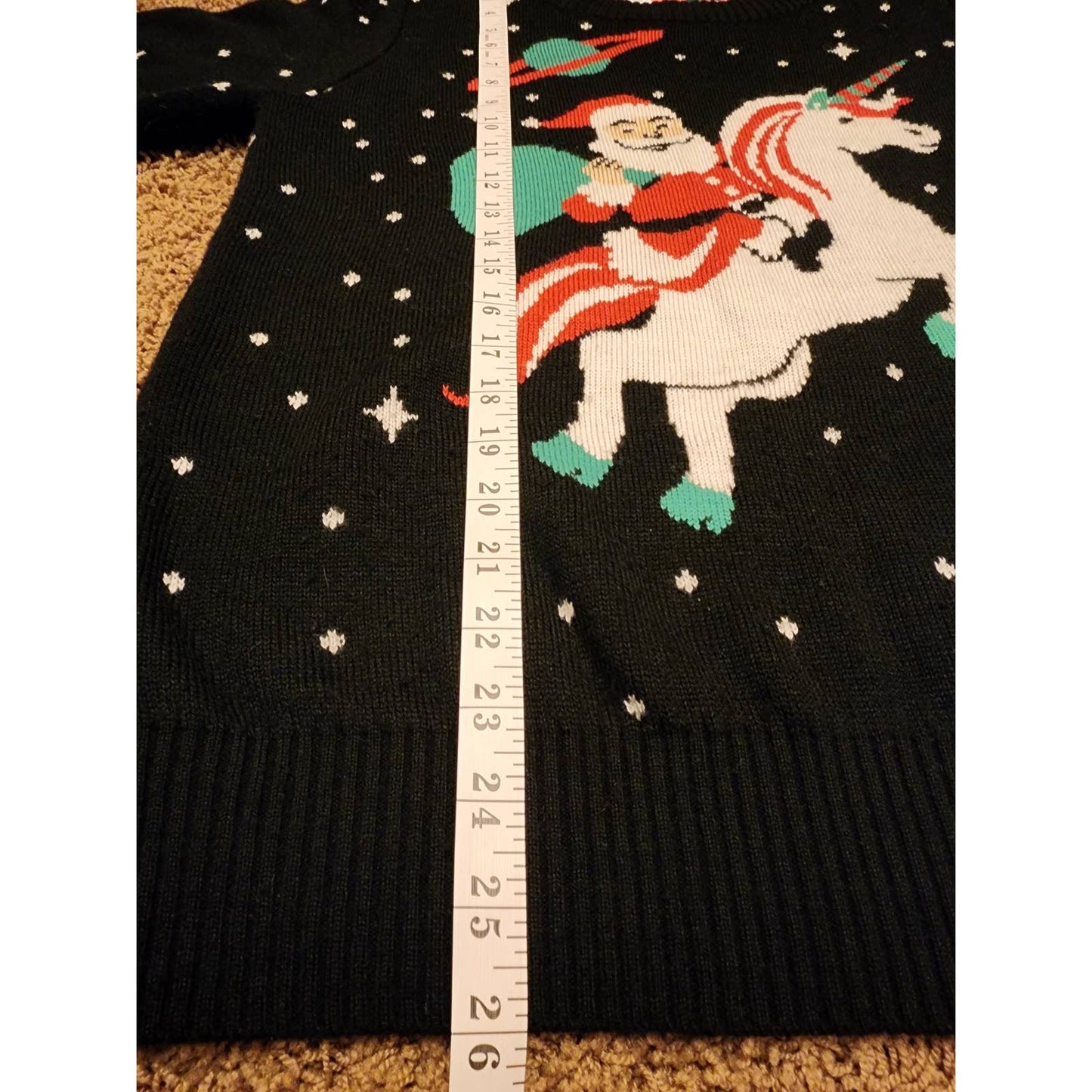 Tipsy Elves Ugly Christmas Sweater Large Santa Riding Unicorn Space Funny Humor