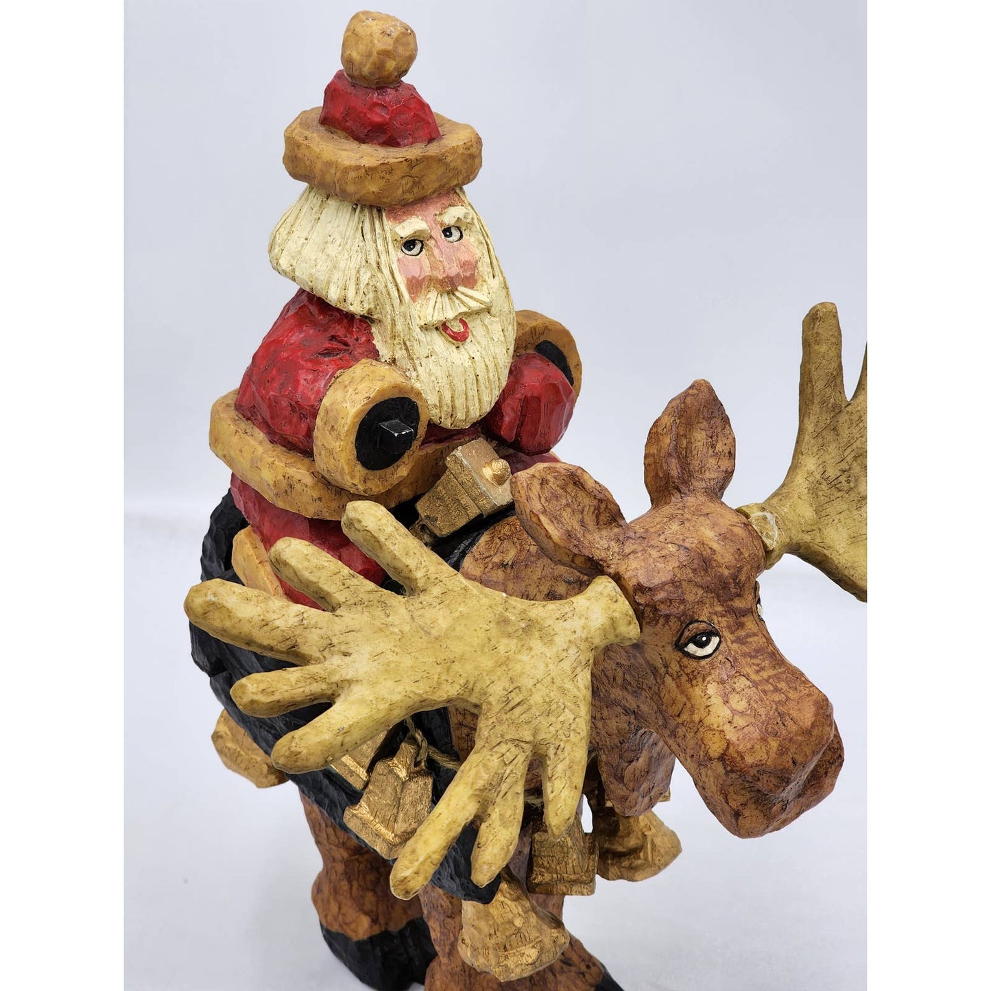 Santa Riding Moose Wood Handcrafted Signed Ken Kratz Rare Folk Art 1998 Vintage