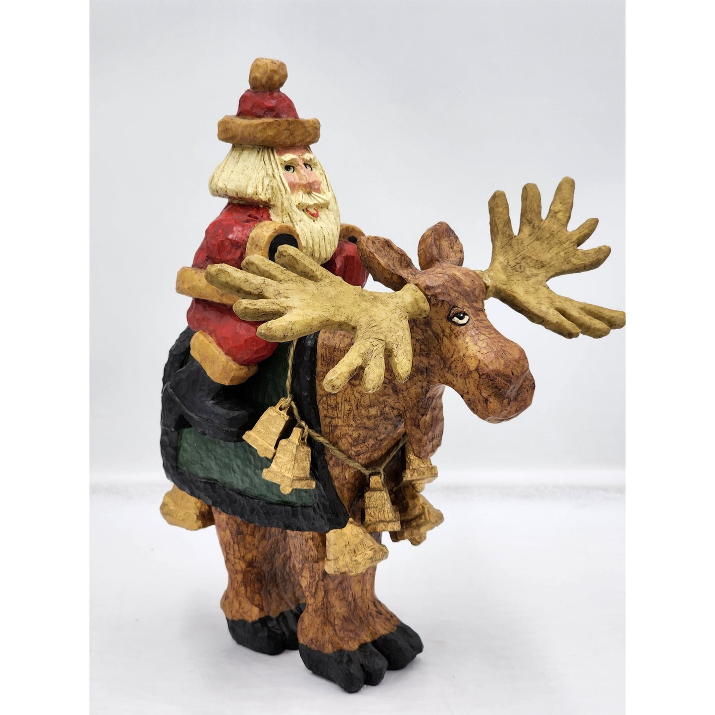 Santa Riding Moose Wood Handcrafted Signed Ken Kratz Rare Folk Art 1998 Vintage