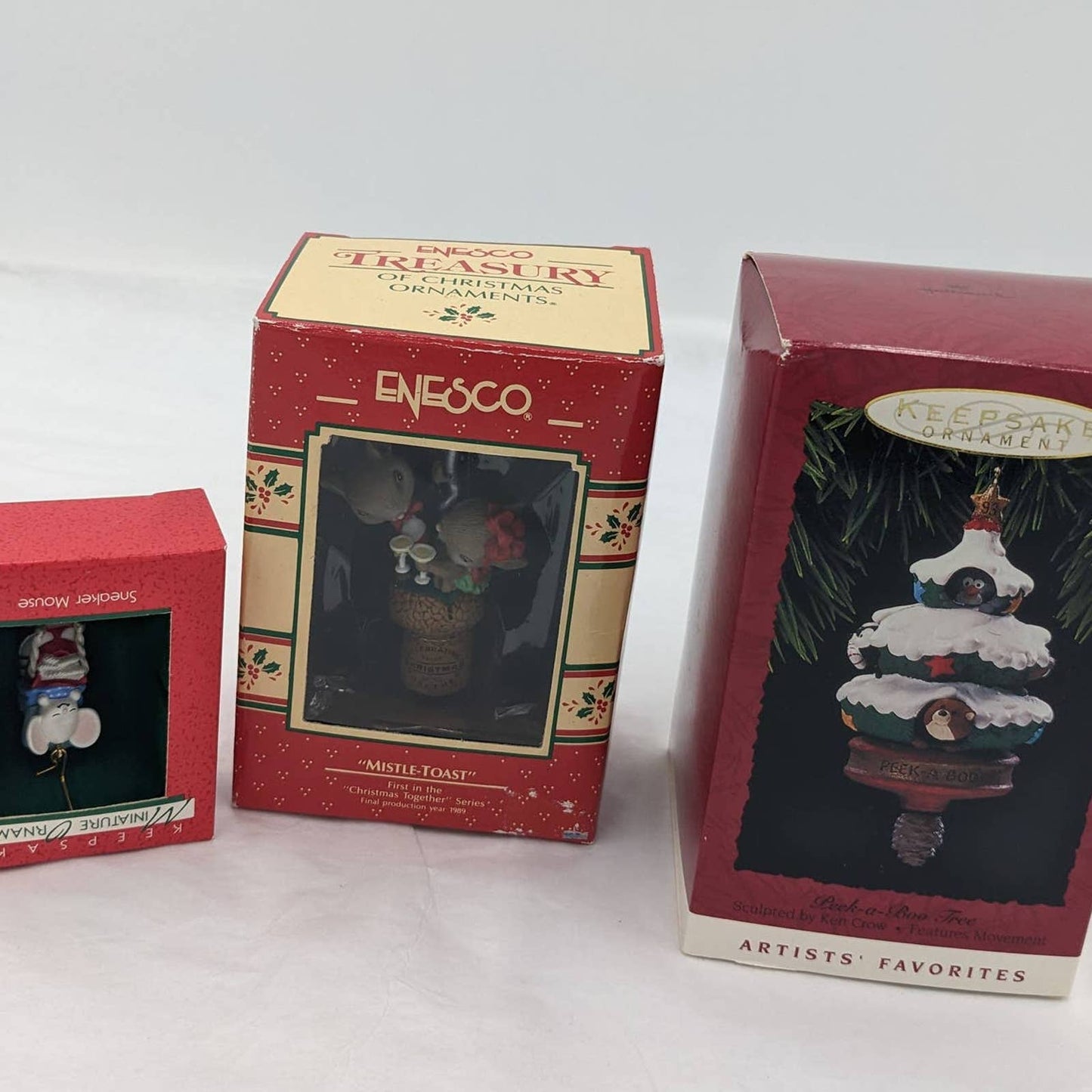 Hallmark Ornaments Vintage Enesco Mistle-Toast Christmas Peek a Boo W/Boxes