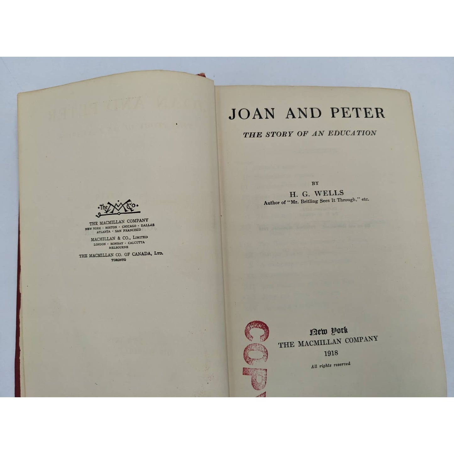 Joan And Peter The Story Of An Education By H.G. Wells Antiquarian Antique 1918