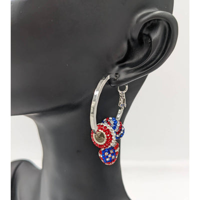 Sparkly Dangle Hoops Womens Earrings Red Silver Blue Set