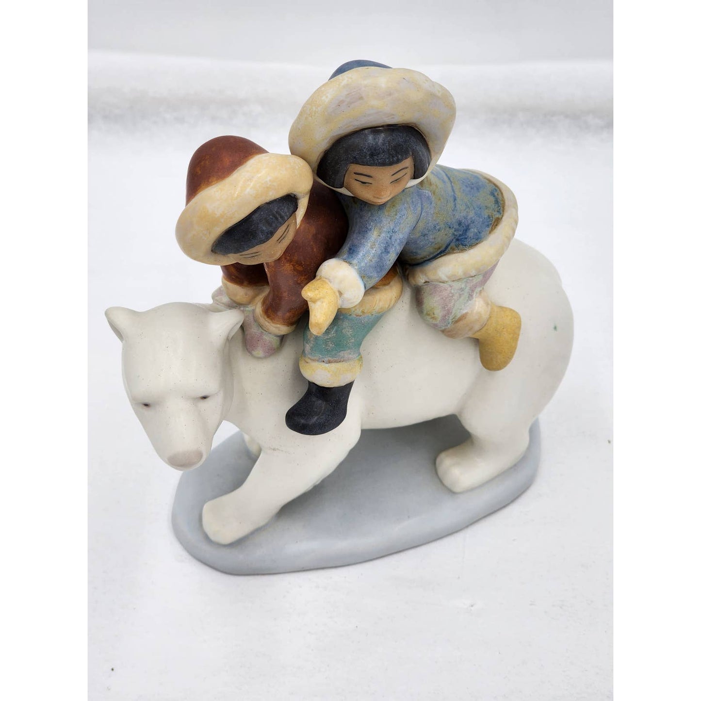 Lladro Figurine Eskimo Rider 2270 Inuit Children Riding Polar Bear Winter Retire