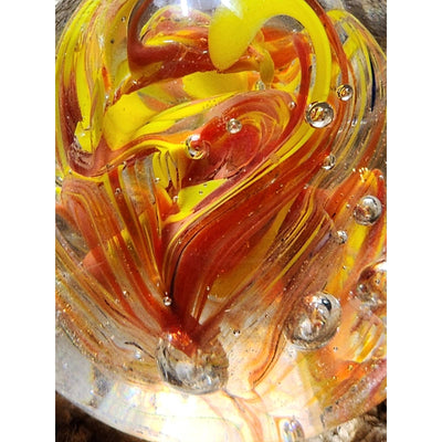 Paperweight Art Glass Orange Yellow Floral Vintage Collectible Home Office Decor