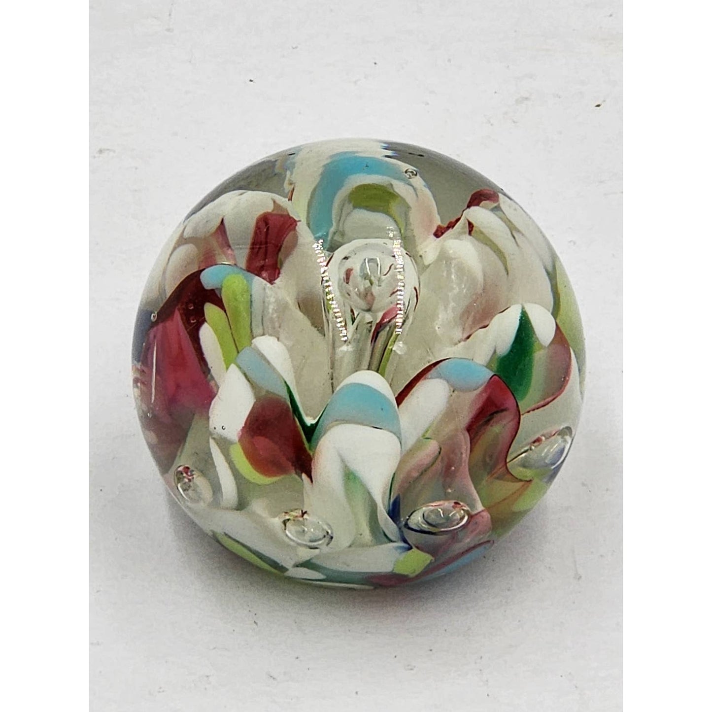 Beautiful Lampwork Paperweight Flower Bubble Art Glass Vintage Home Office Decor