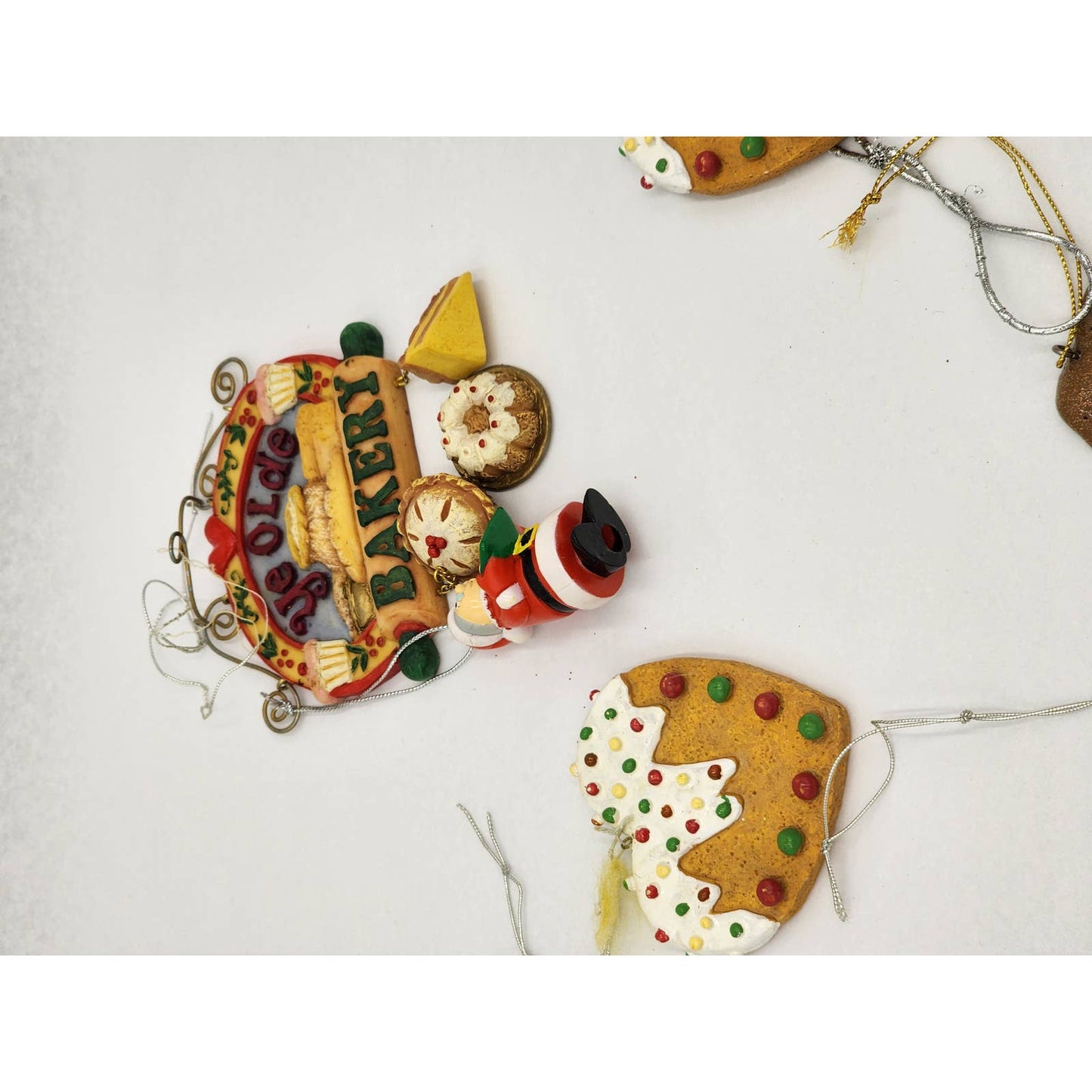 Christmas Tree Ornaments Lot Gingerbread Cookie Moon Snowman 8 pieces Vintage