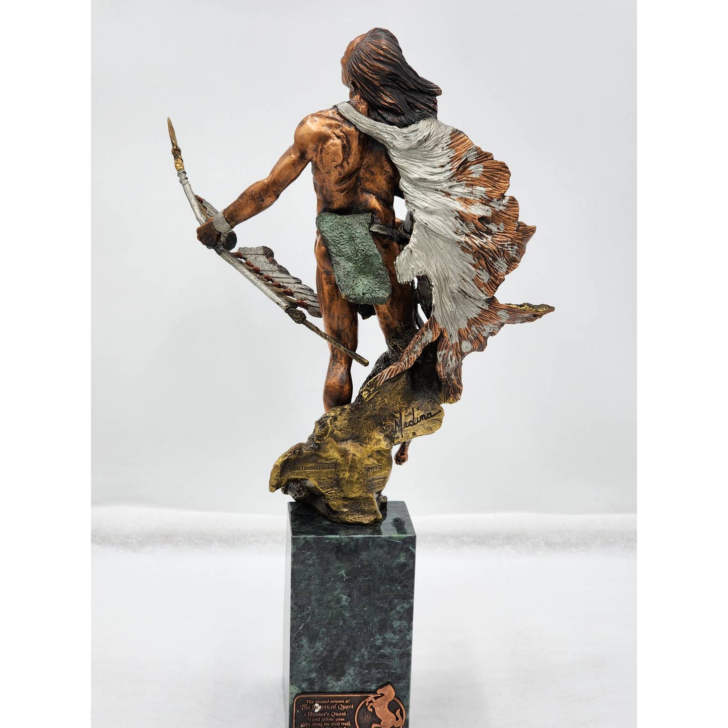 Dan Medina Legends Sculpture Mystical Hunter Quest Bronze Indian Western COA 18"