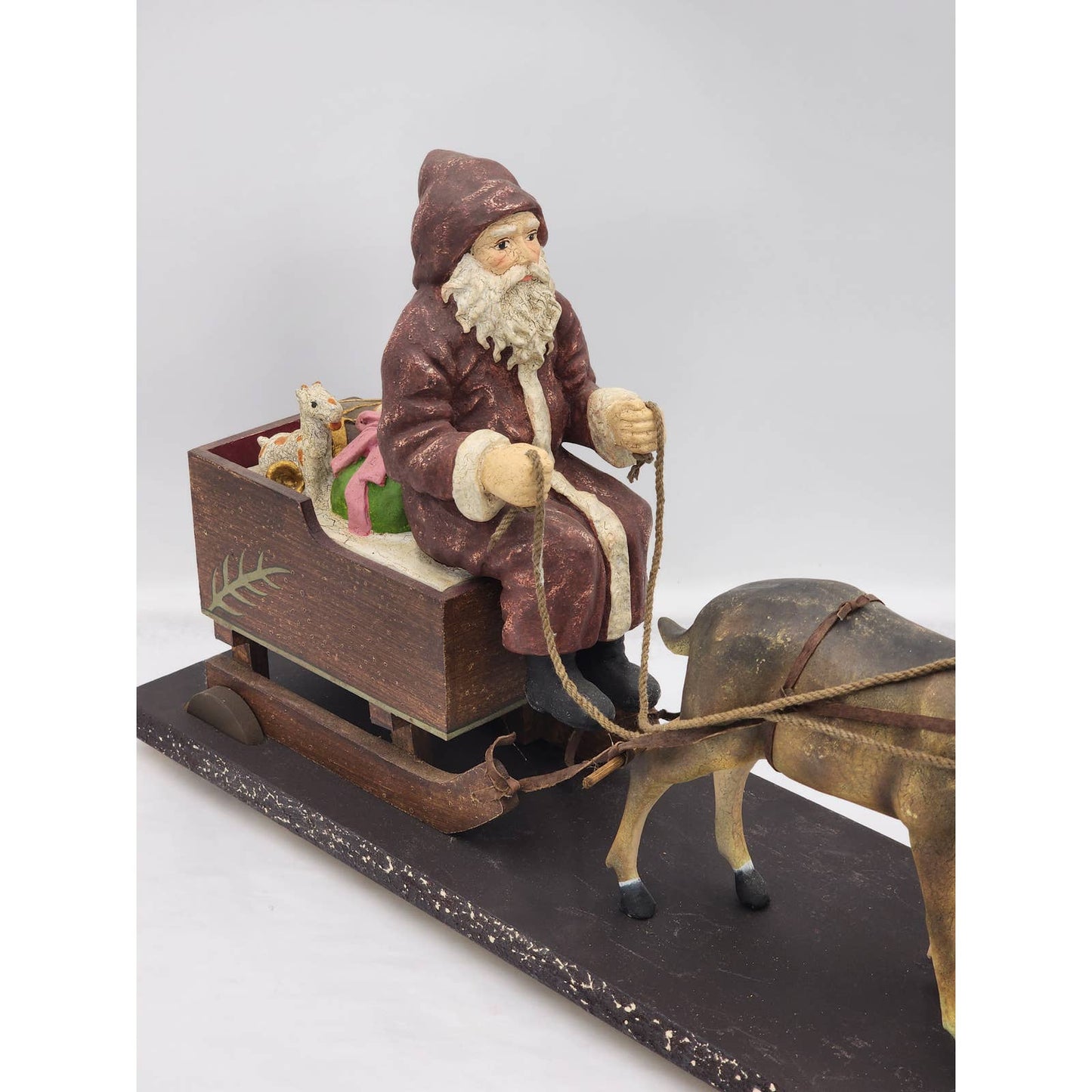 Large Santa Sleigh Reindeer Wheeled Platform Christmas Holiday Winter Decor 21"