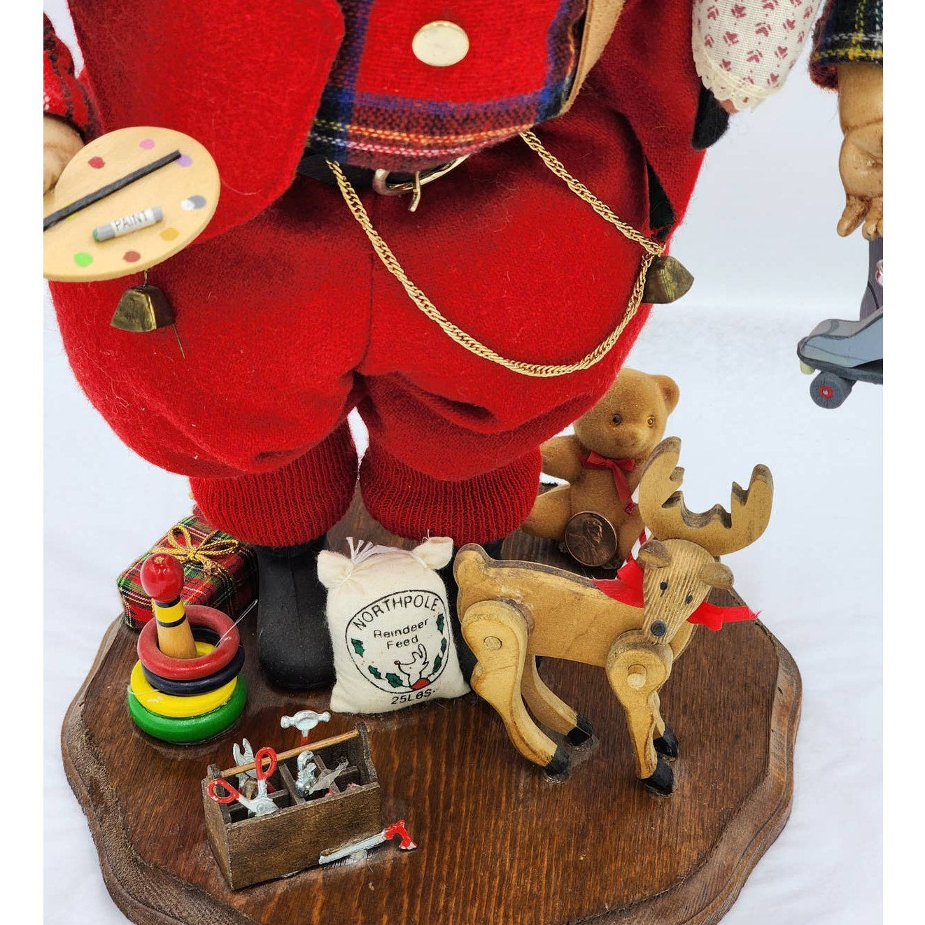 Vintage Christmas Santa Figurine Painter Palette Toys Reindeer Handcrafted 18"