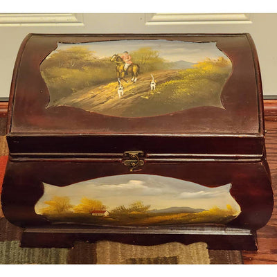 Vintage Wood Chest Trunk Equestrian Horse Riding Dogs Artwork Storage Victorian