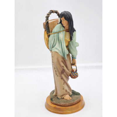 Vintage Indian Woman Mother Figurine Sculpture Motherhood Wood Base Cultural 11"