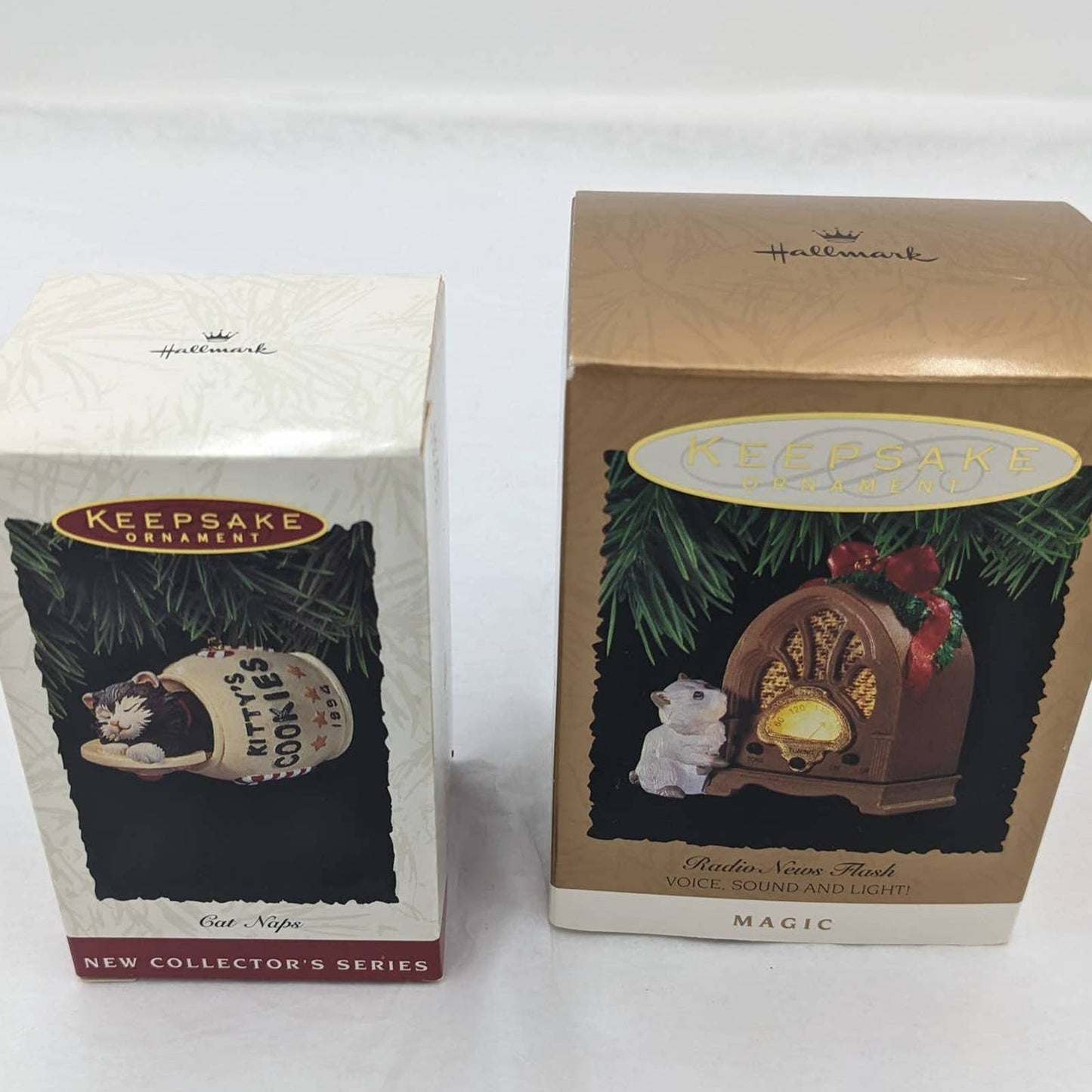 Hallmark Ornaments Vintage Lot Bundle Cat Naps Radio News Flash Keepsake Boxes