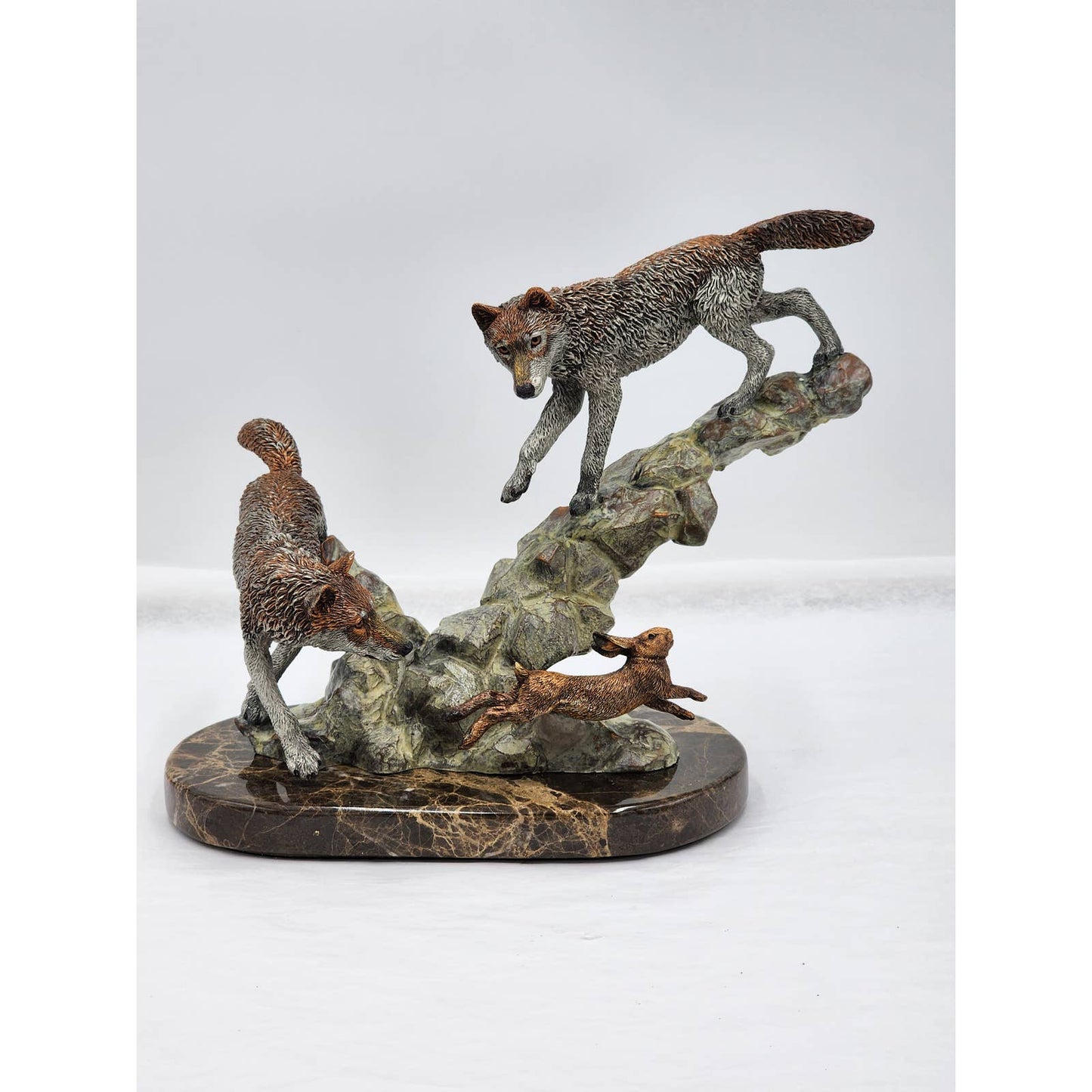 Kitty Cantrell Legends Bronze Mixed Media Sculpture Missed By Hare Wolf Wildlife