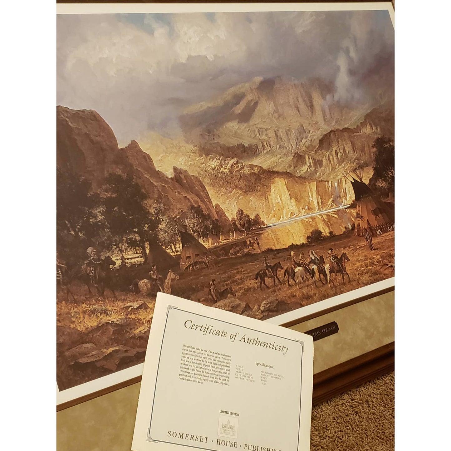 Robert Summers Mountain Council Framed Signed Western Art COA Limited 127/150