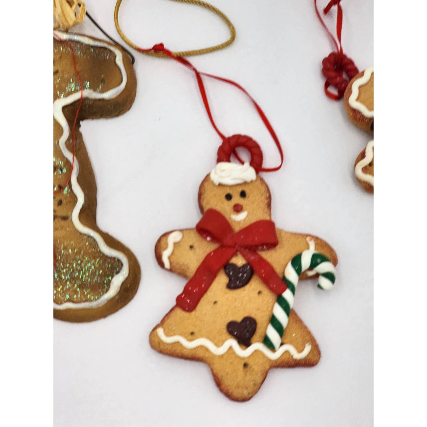 Christmas Tree Ornaments Gingerbread Lot 9 Pieces Grandma Recipe Vintage