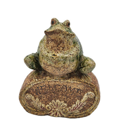 Frog Garden Statue Welcome Hands Folded Nature Outdoors Lawn Decor Figurine 10"