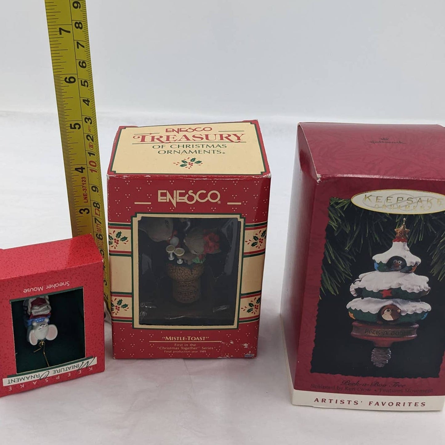 Hallmark Ornaments Vintage Enesco Mistle-Toast Christmas Peek a Boo W/Boxes