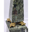 Large Maitland-Smith Obelisk Pair Brass Turtle Thinker Green Veined Marble Stone Sculpture 19"