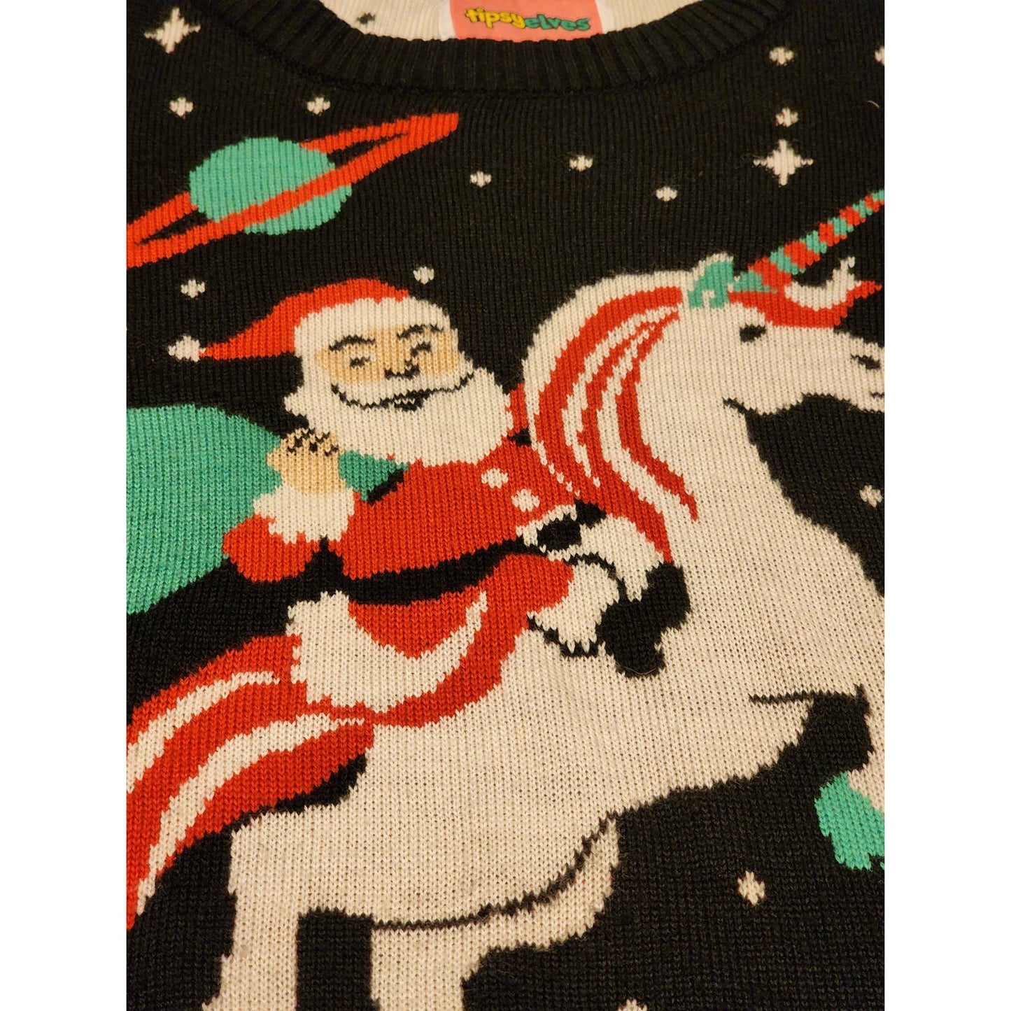 Tipsy Elves Ugly Christmas Sweater Large Santa Riding Unicorn Space Funny Humor