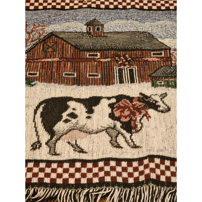 Vintage Tapestry Rug Country Christmas Cow Barn Rustic Farmhouse Table 20x36