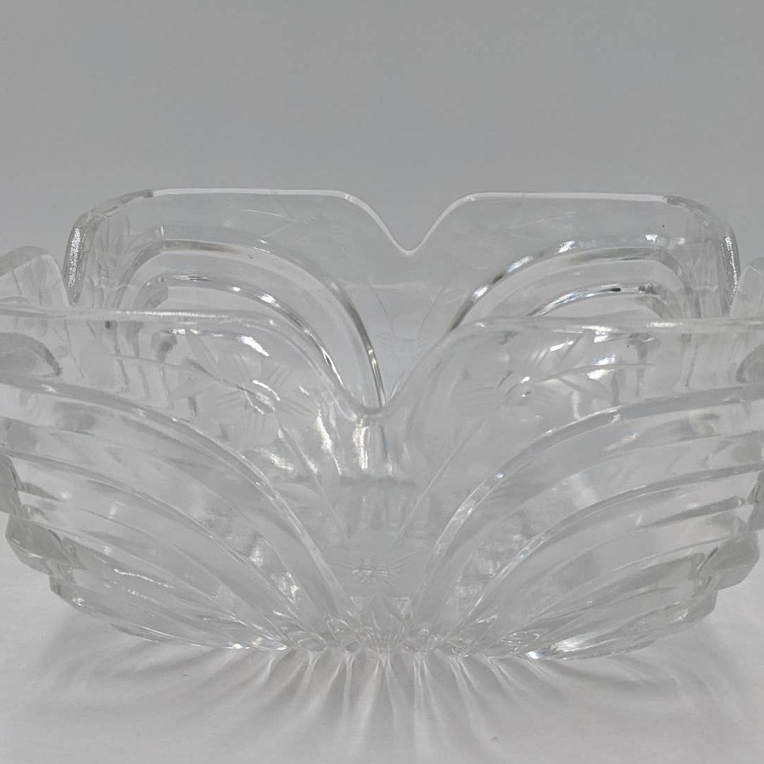 Vintage Glass Square Crystal Dish Flower Petal Centerpiece Serving Bowl Candy