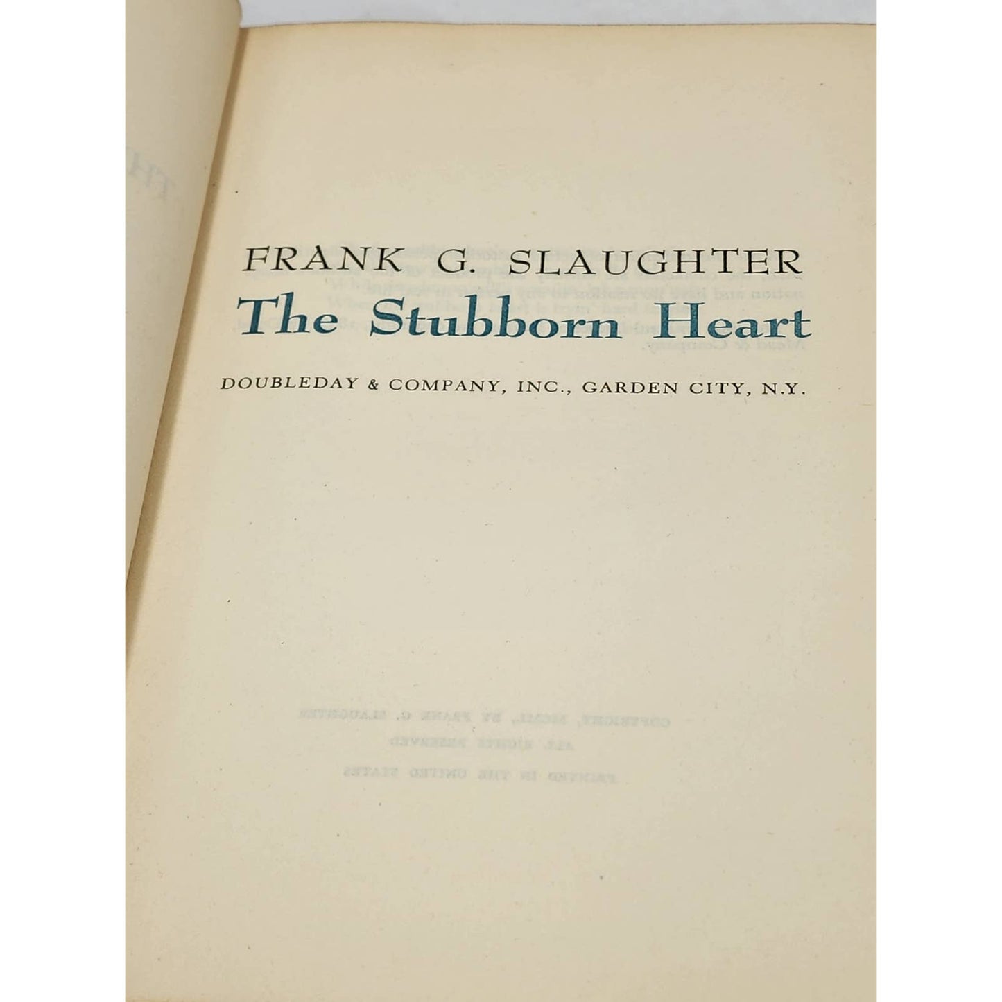 Stubborn Heart By Frank G. Slaughter Civil War Romantic Novel Hardcover Vintage