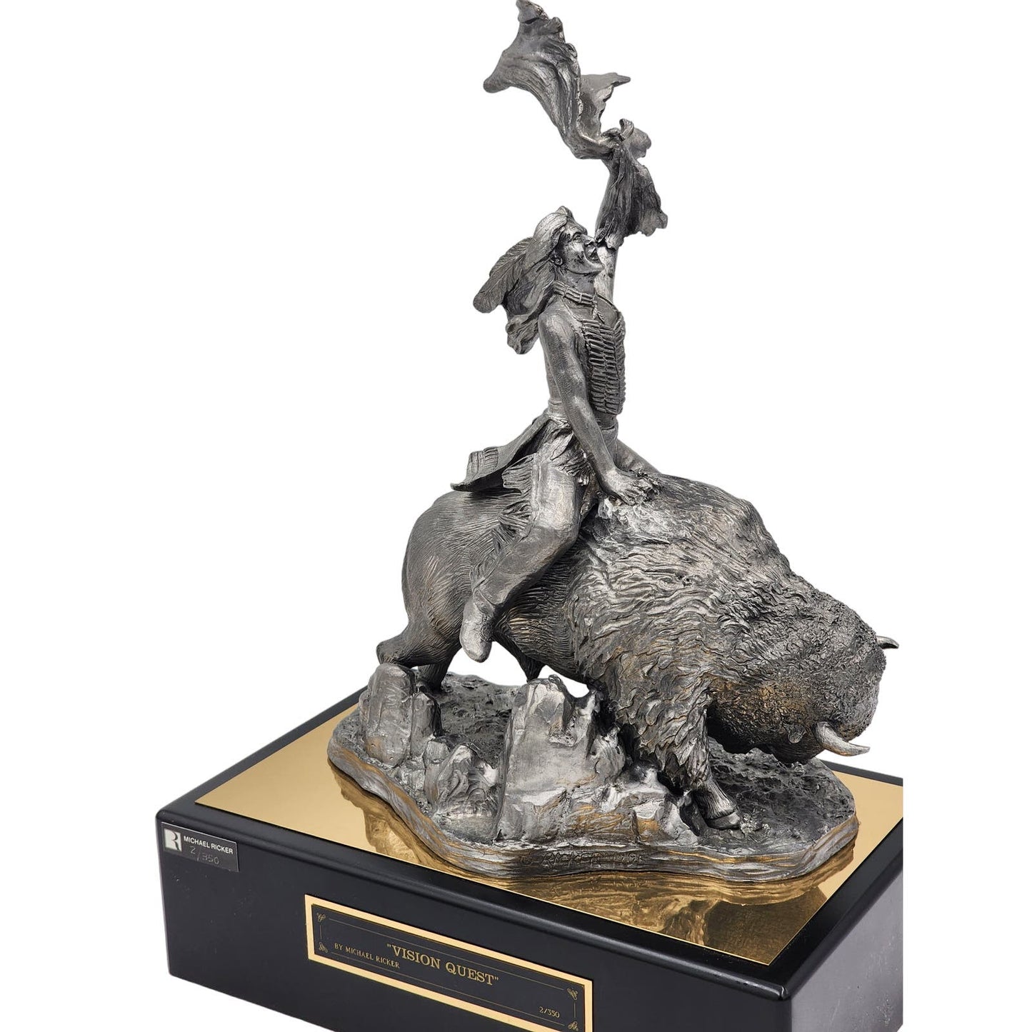 Michael Ricker Pewter Sculpture Indian Riding Buffalo Vision Quest 2/350 Western