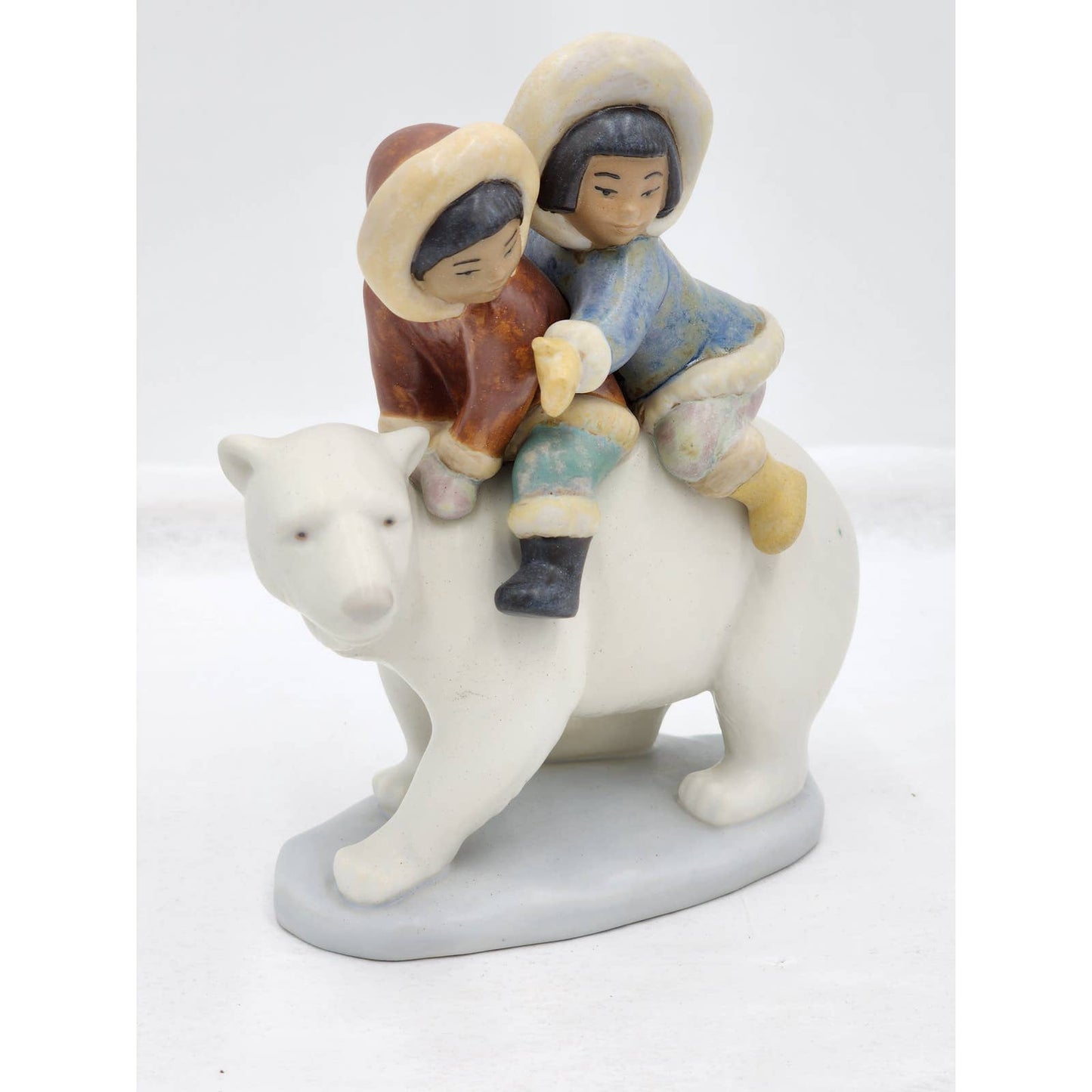 Lladro Figurine Eskimo Rider 2270 Inuit Children Riding Polar Bear Winter Retire