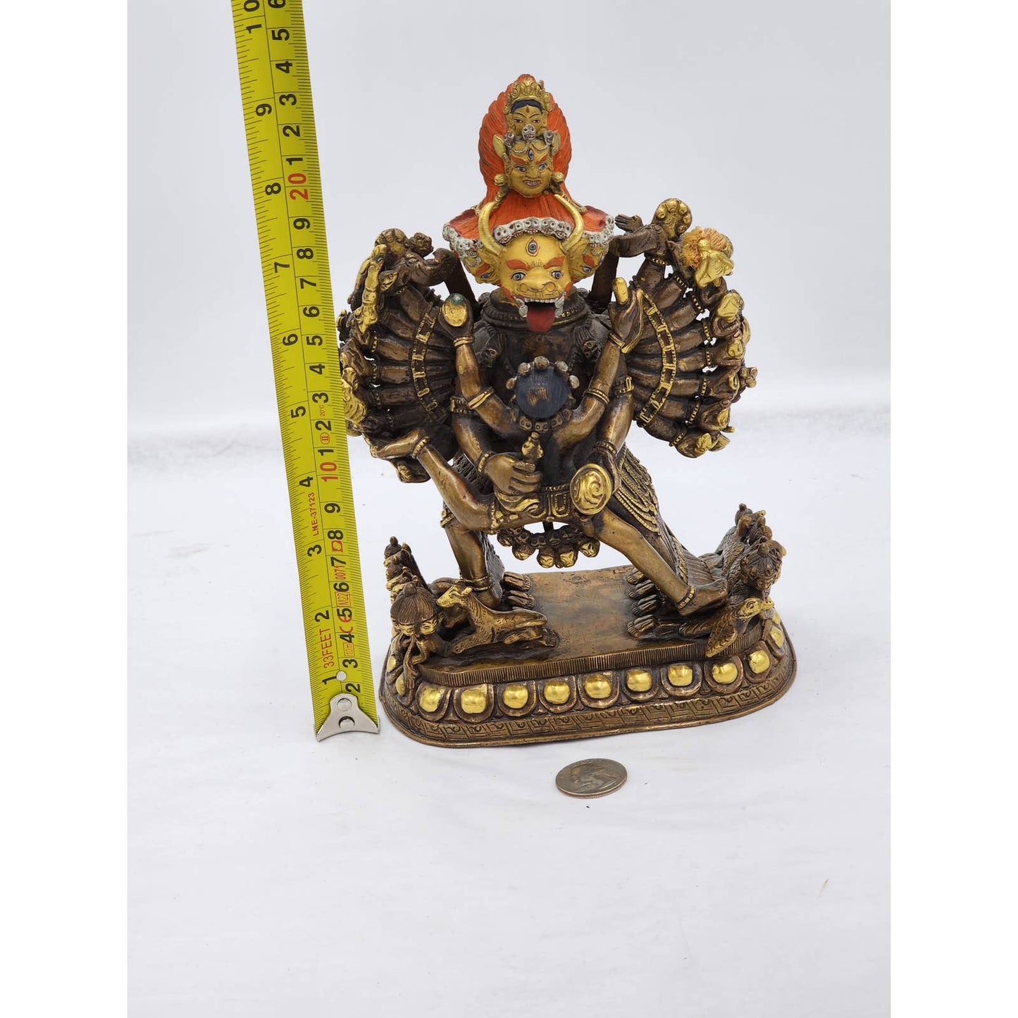 Rare Antique Gilt Bronze Yamantaka Sculpture Vajrayogini Deity Tibetan Statue 9"