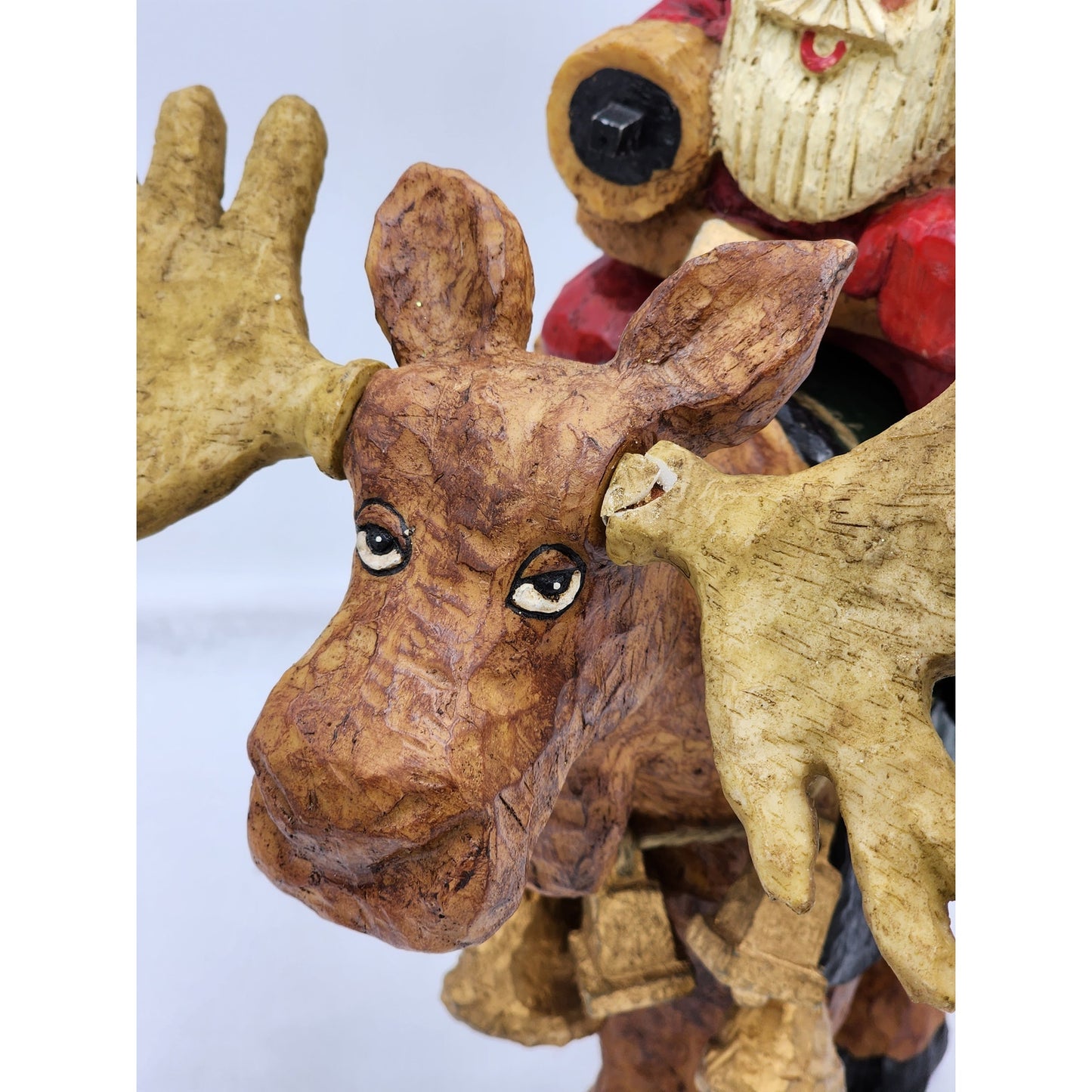 Santa Riding Moose Wood Handcrafted Signed Ken Kratz Rare Folk Art 1998 Vintage