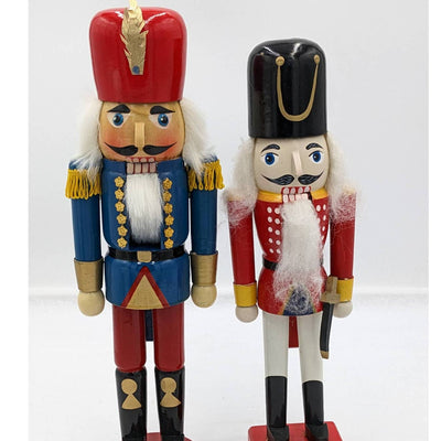 Vintage Nutcracker Set 2 Solder King Red/Black Red/Blue 13" And 15" Tall